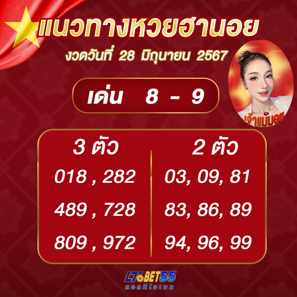 แนวทางหวยฮานอย งวดวันที่ 28 มิถุนายน 2567